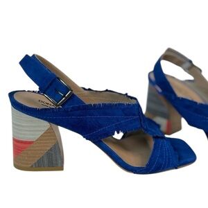 DONALD J PLINER ✘ Blue Suede Slingback Sandal Colorblock Stacked Heel Italy 8.5M